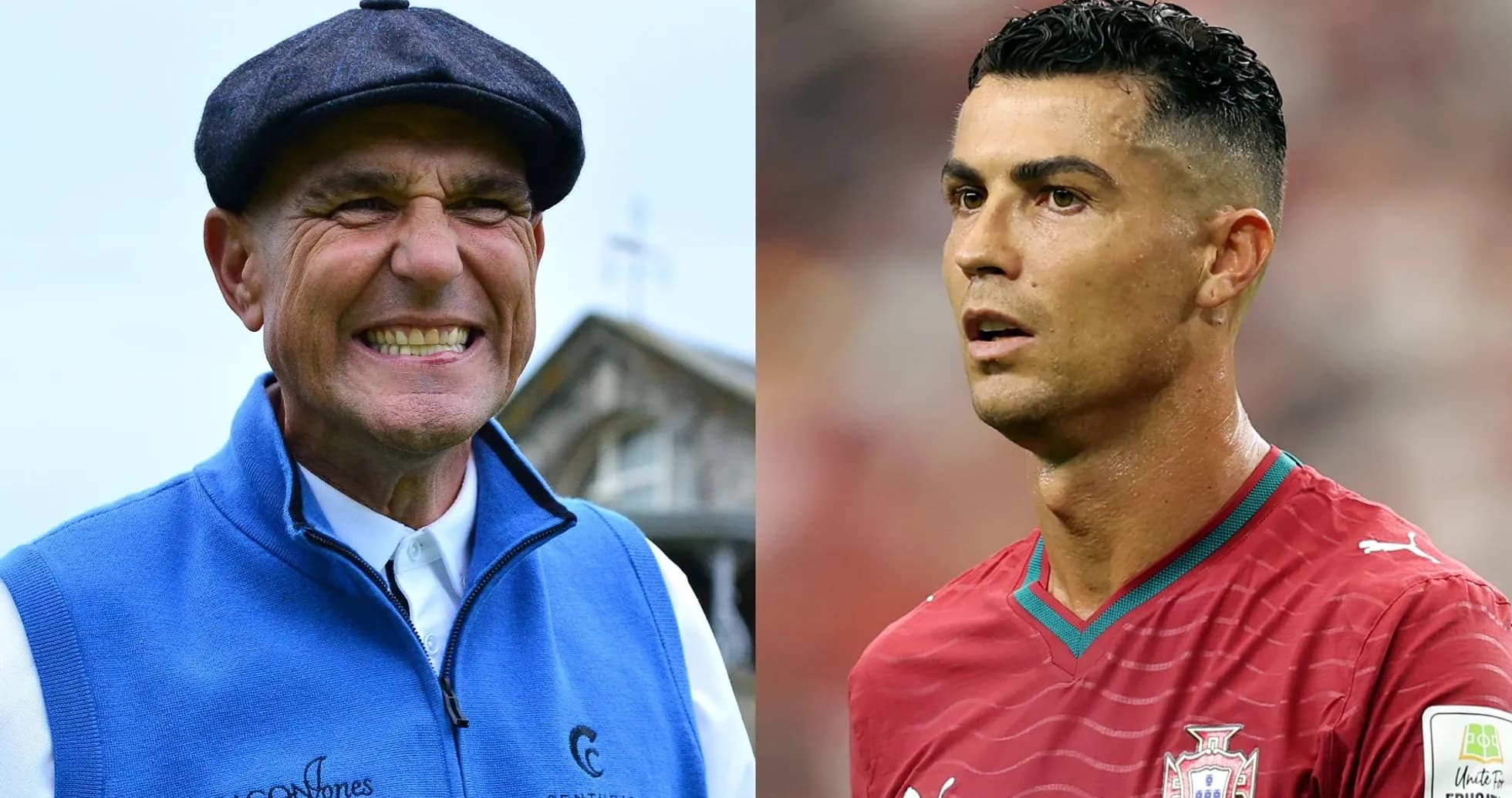 Golfer smiling and football player during match Golfer smiling and football player during match