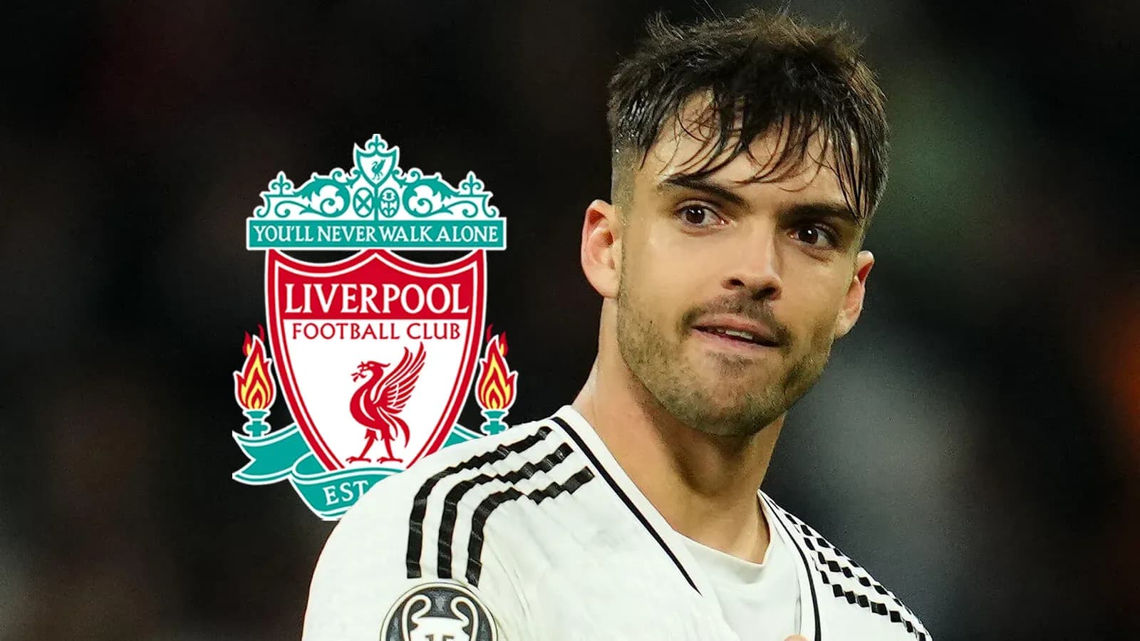 Futbolchi Liverpool klubi emblemasi bilan Futbolchi Liverpool klubi emblemasi bilan