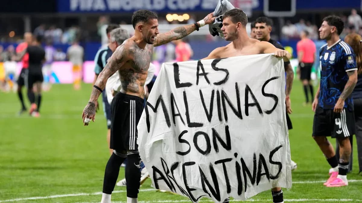 Players holding banner after match at FIFA World Cup Players holding banner after match at FIFA World Cup