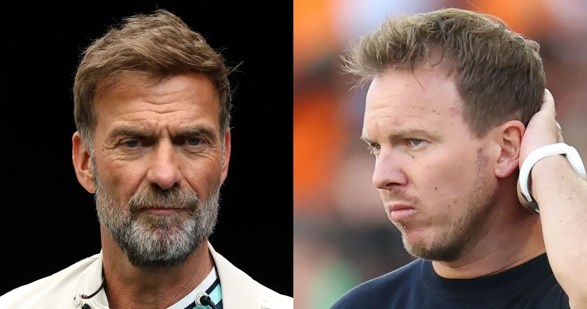 Two football managers during a match Two football managers during a match