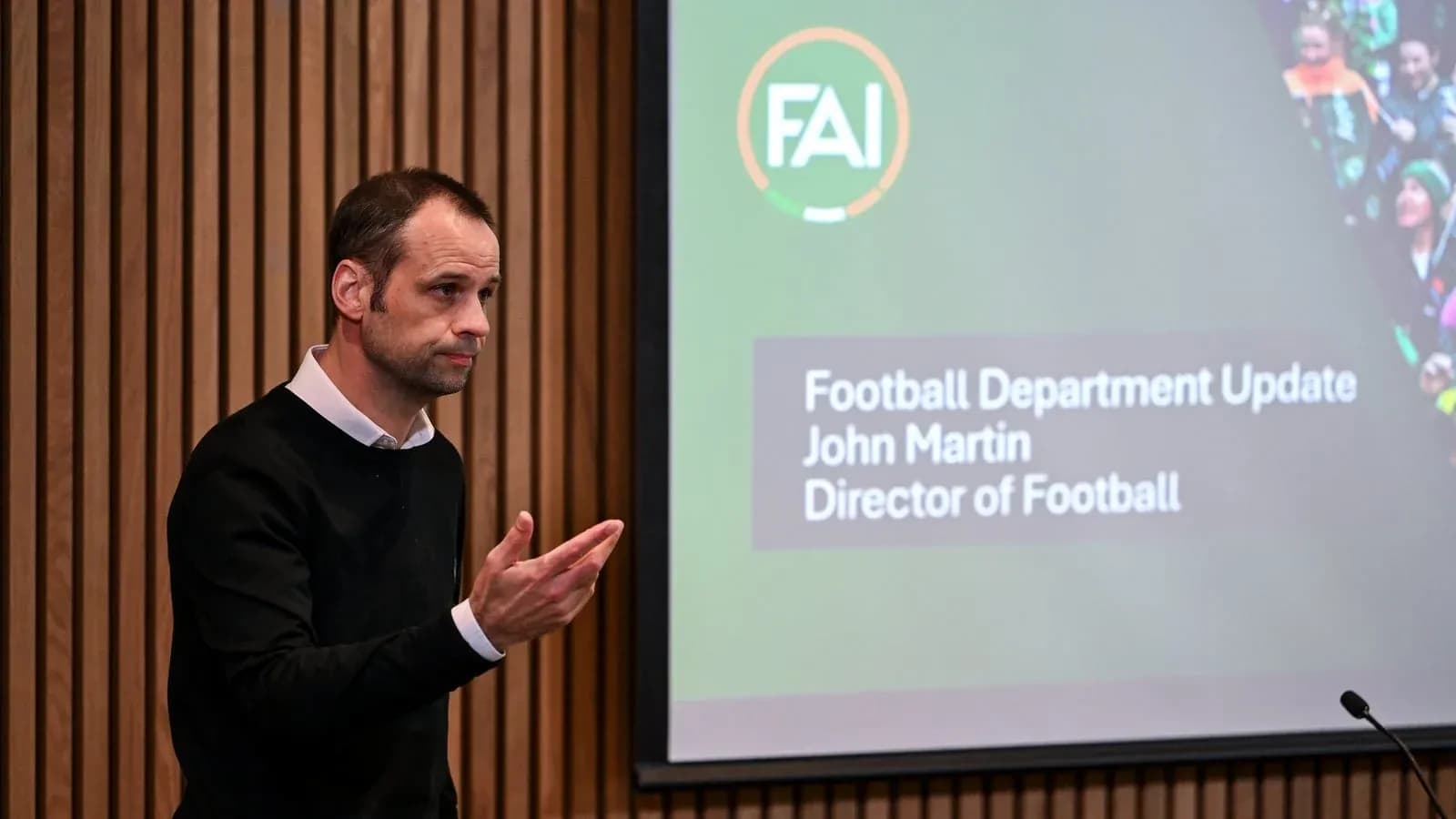John Martin presenting Football Department update John Martin presenting Football Department update