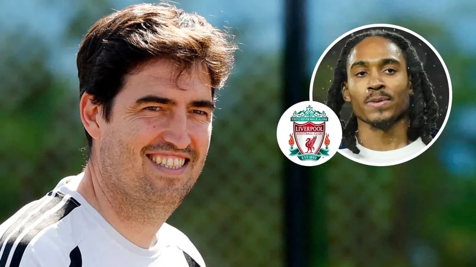 Trener va o'yinchi Liverpool klubida mashg'ulotda Trener va o'yinchi Liverpool klubida mashg'ulotda