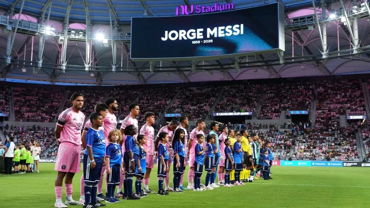 Players and children lined up before match at stadium Players and children lined up before match at stadium