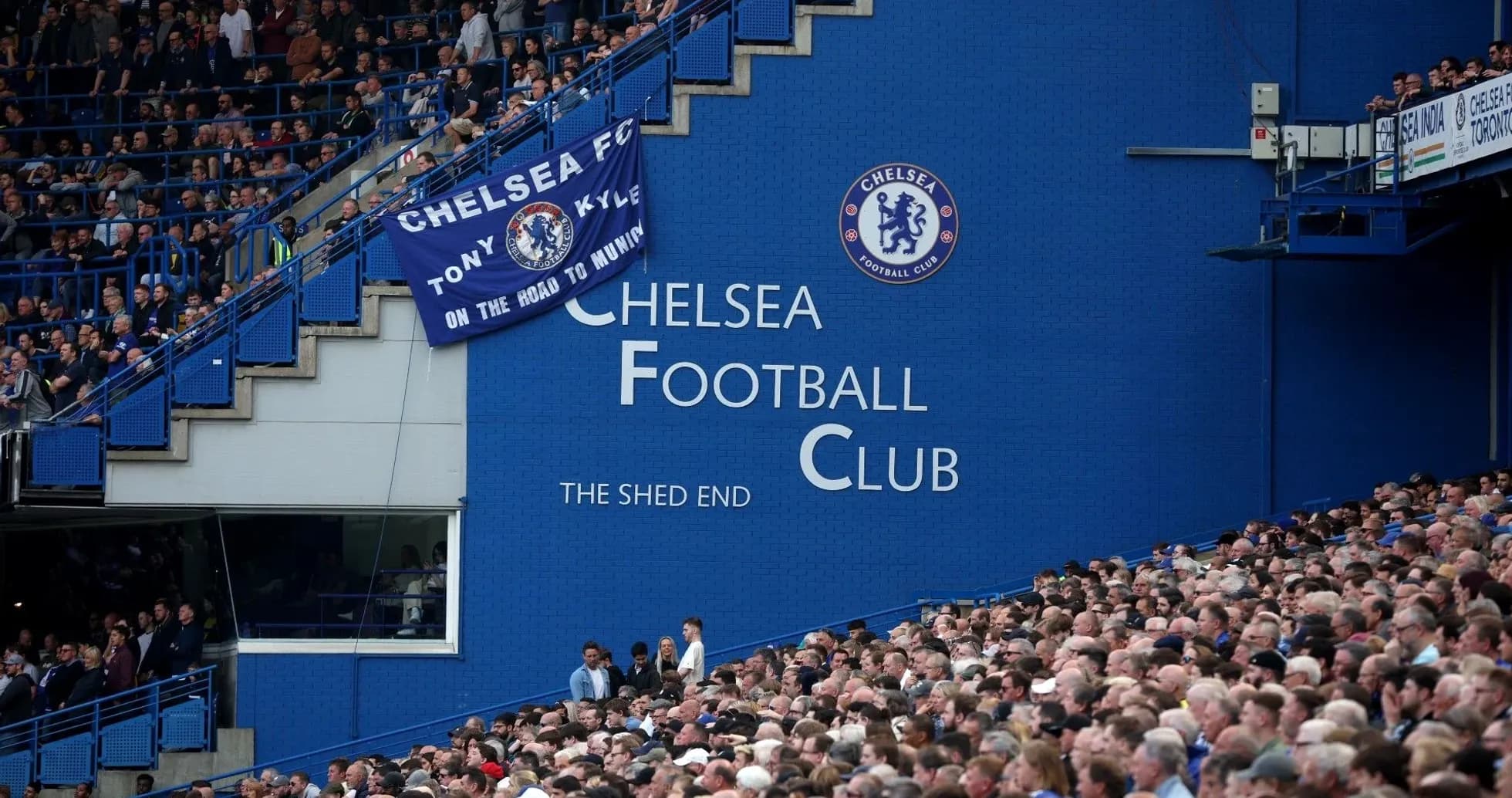 Chelsea FC fans in the stands at Stamford Bridge Chelsea FC fans in the stands at Stamford Bridge