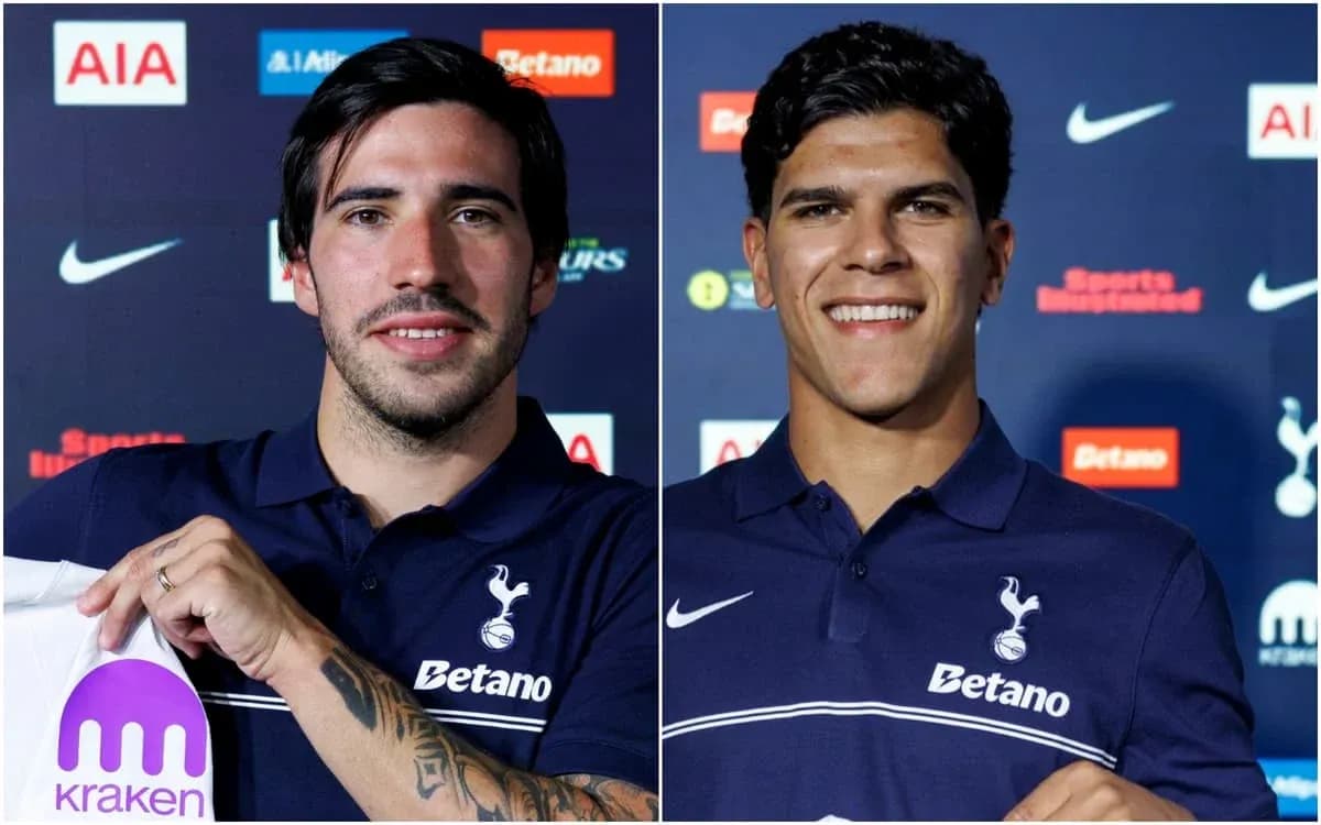 Two players posing at Tottenham Hotspur press event Two players posing at Tottenham Hotspur press event