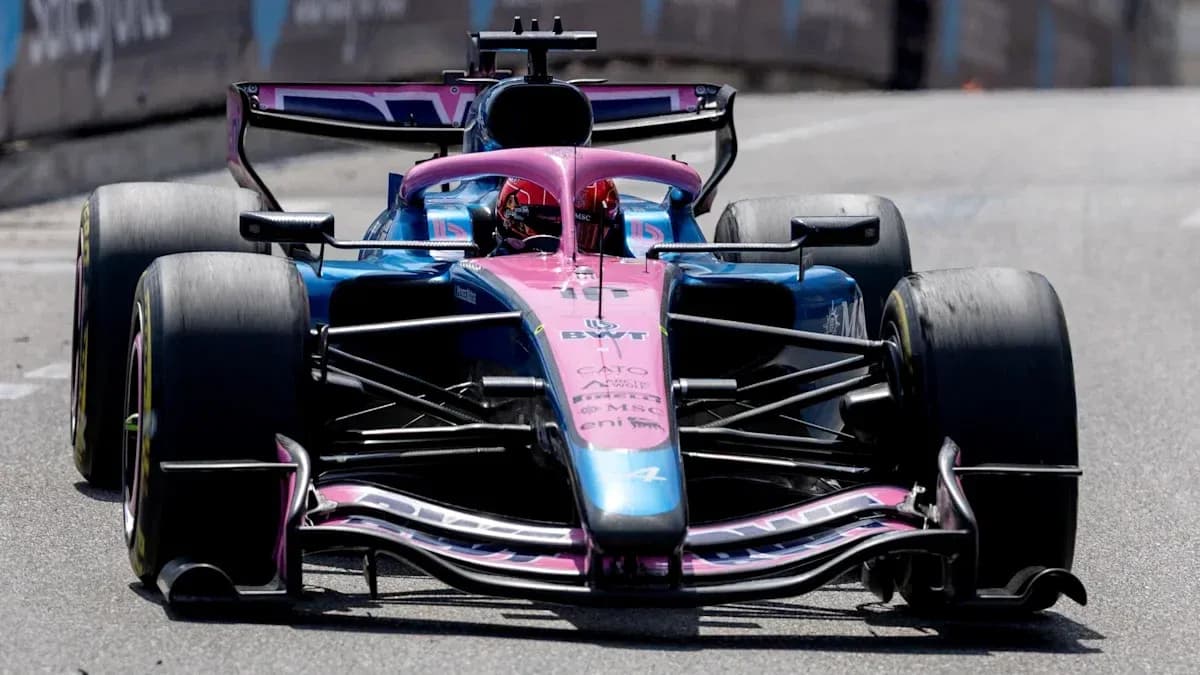 Formula 1 car racing on street circuit track Formula 1 car racing on street circuit track