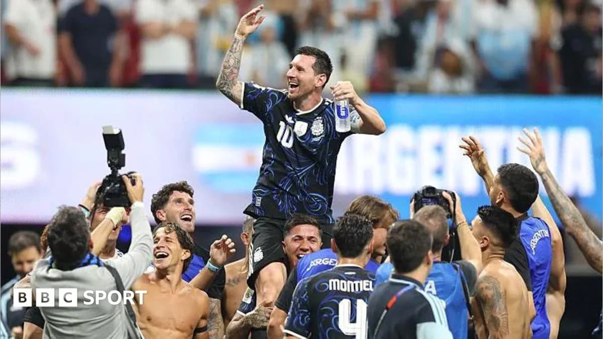 Argentina players celebrating with Lionel Messi after victory Argentina players celebrating with Lionel Messi after victory