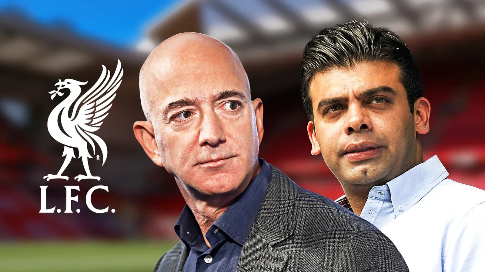 Jeff Bezos and another person with Liverpool logo Jeff Bezos and another person with Liverpool logo