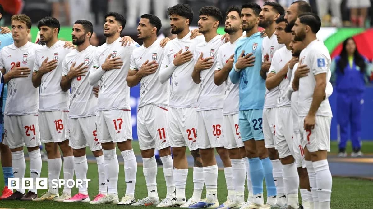 Iran national team standing for national anthem Iran national team standing for national anthem