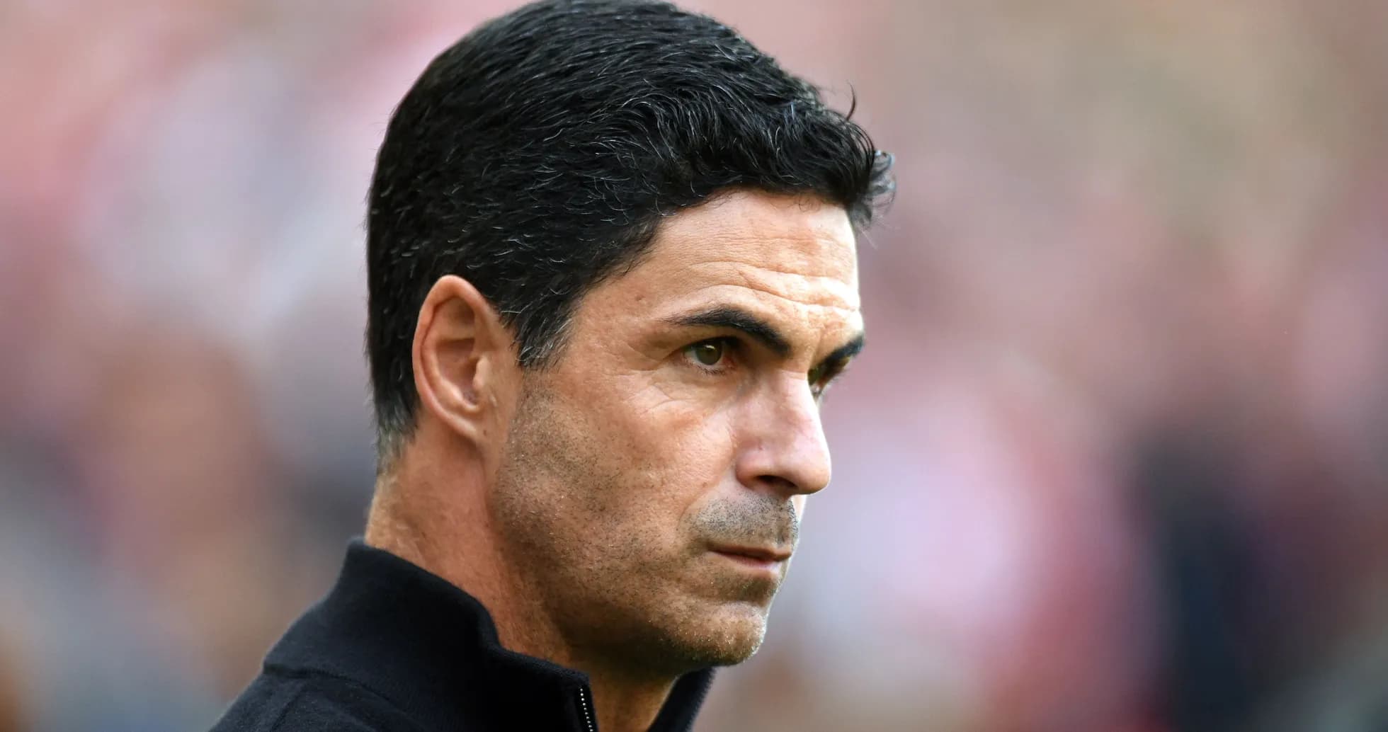 Mikel Arteta observing from the sidelines during match Mikel Arteta observing from the sidelines during match