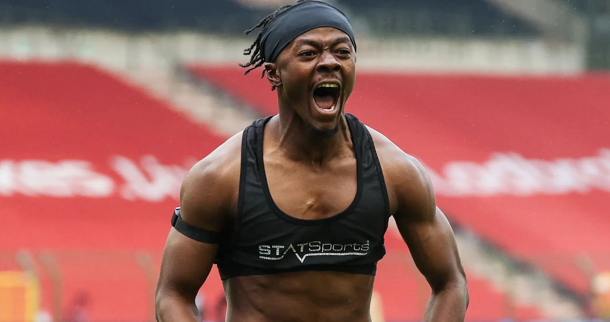 Athlete celebrating during training session on field Athlete celebrating during training session on field