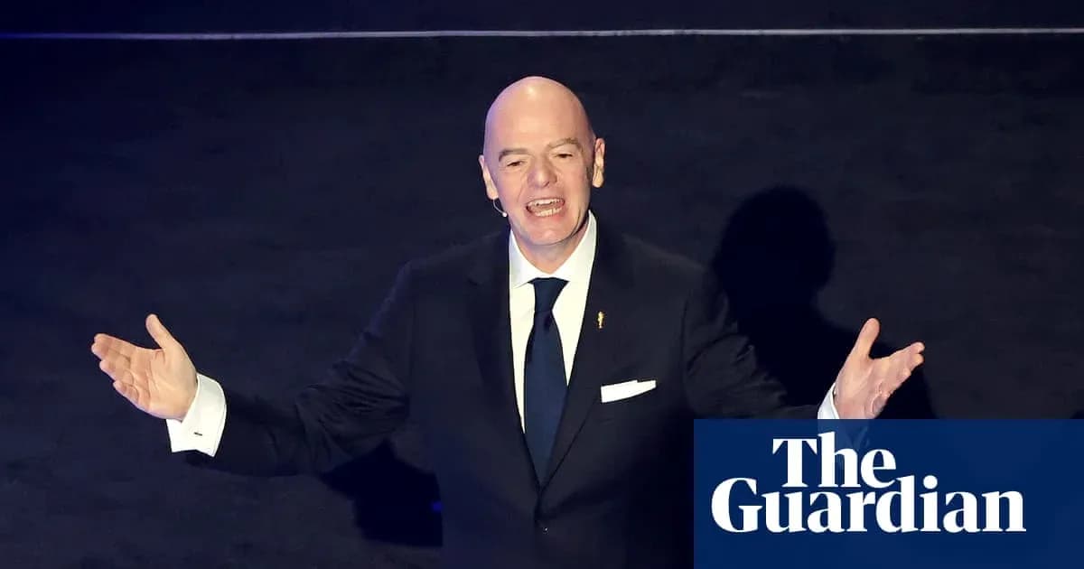 FIFA president speaking at event with open arms FIFA president speaking at event with open arms