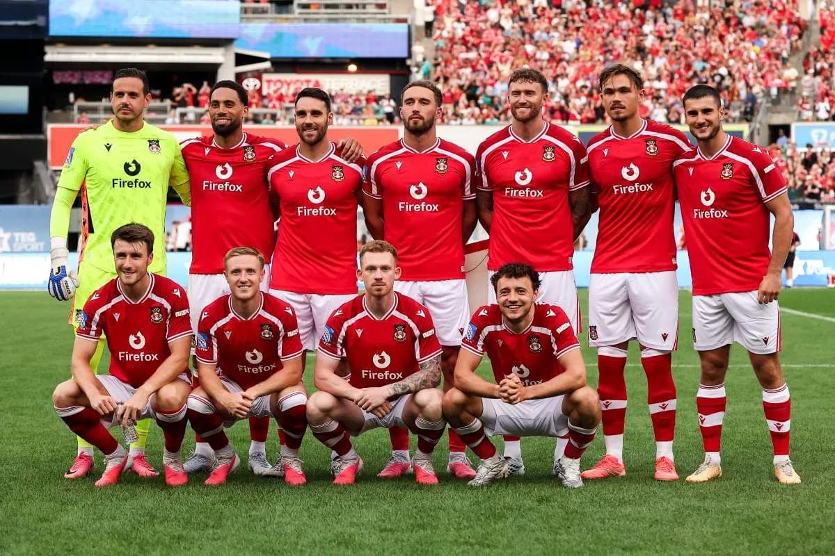 Wrexham AFC team posing before a match Wrexham AFC team posing before a match