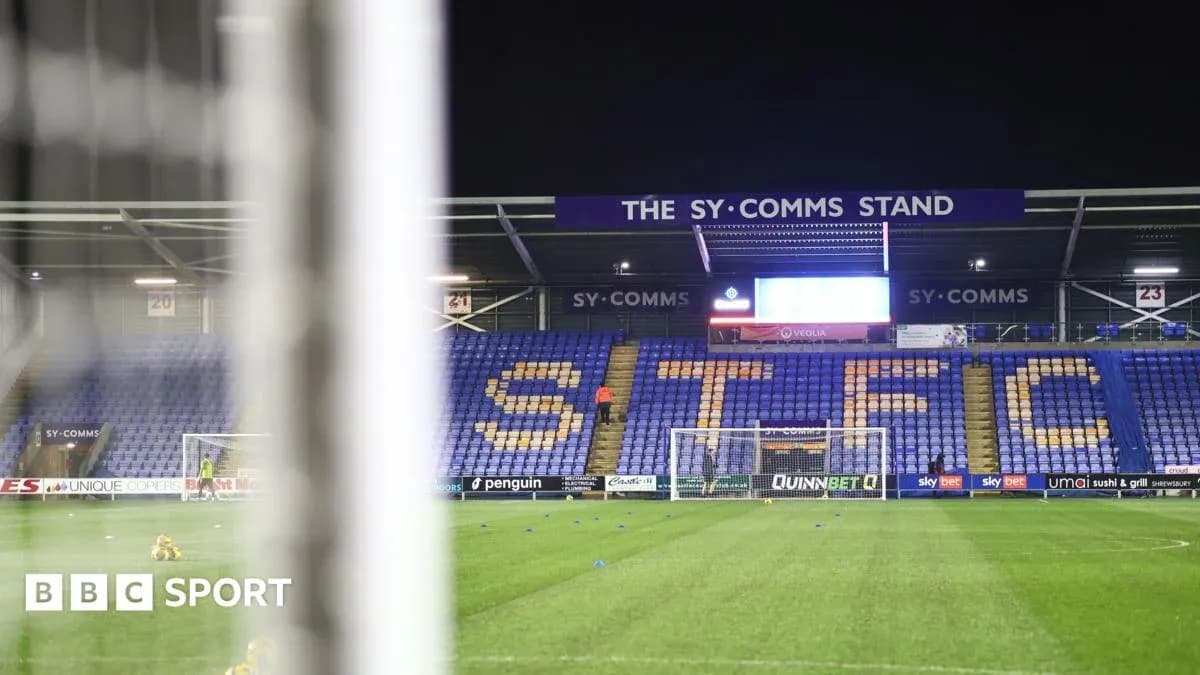 Shrewsbury Town stadium with empty stands before match Shrewsbury Town stadium with empty stands before match