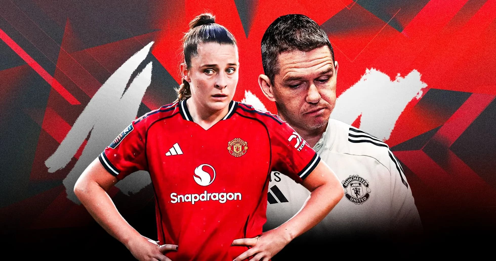 Manchester United player and coach in contrasting poses Manchester United player and coach in contrasting poses