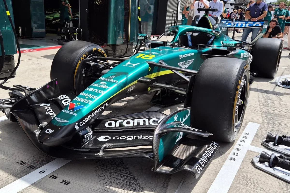 Aston Martin F1 car in the pit lane Aston Martin F1 car in the pit lane