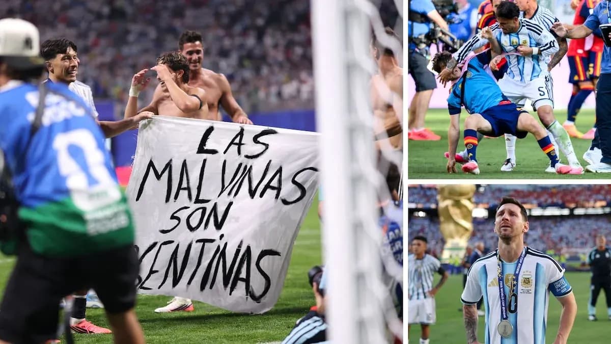 Argentina players celebrating with a banner after match Argentina players celebrating with a banner after match