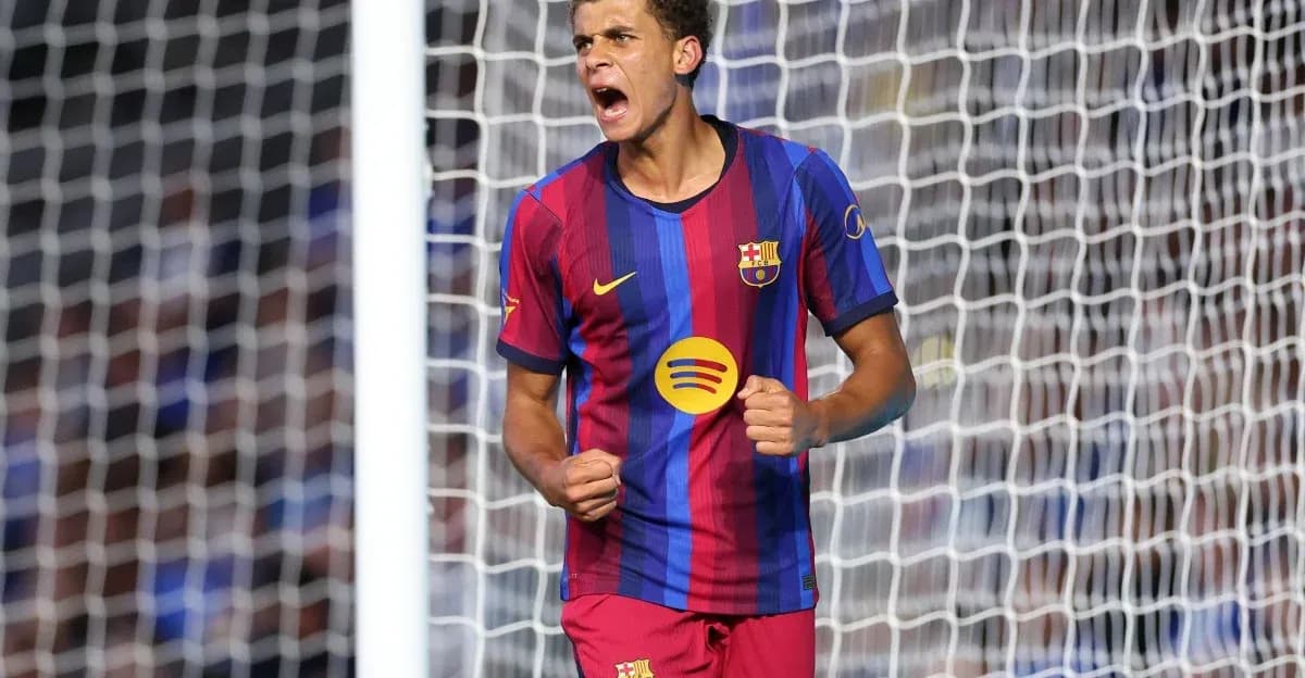 Barcelona player celebrating a goal in stadium Barcelona player celebrating a goal in stadium