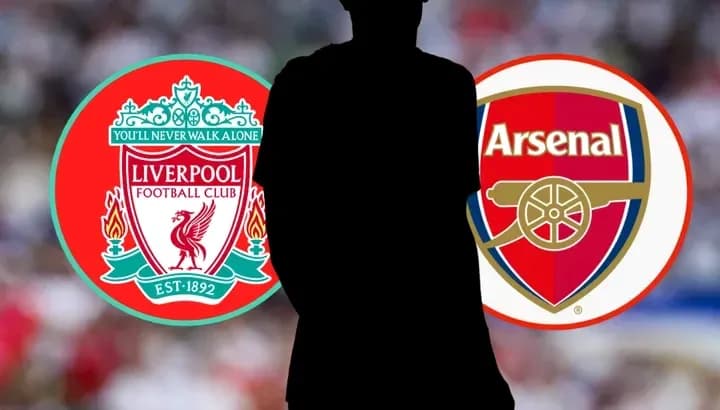 Liverpool and Arsenal logos with player silhouette Liverpool and Arsenal logos with player silhouette