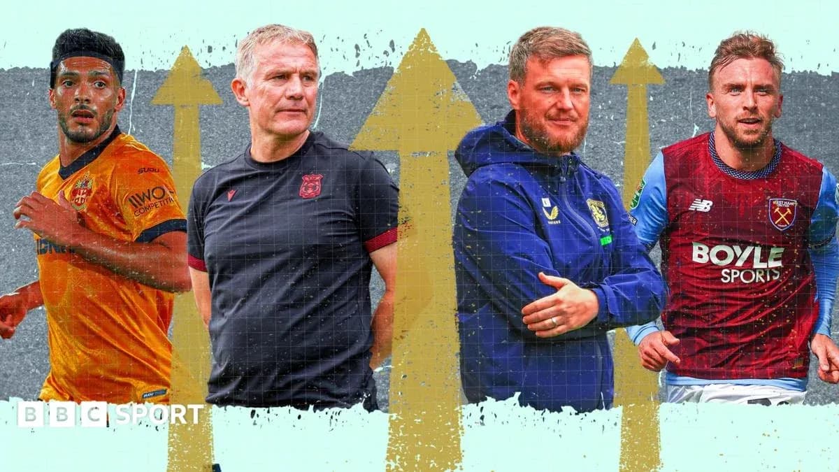 Four football figures, two players and two coaches Four football figures, two players and two coaches