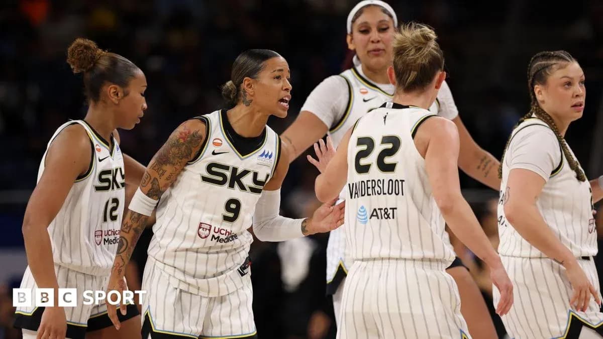 Chicago Sky players discussing during a game Chicago Sky players discussing during a game