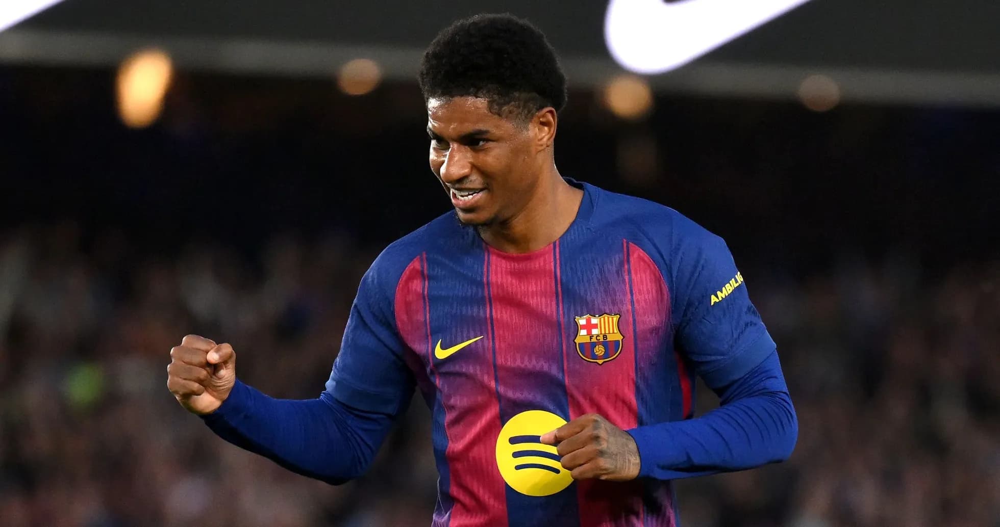 Barcelona player celebrating after scoring a goal Barcelona player celebrating after scoring a goal