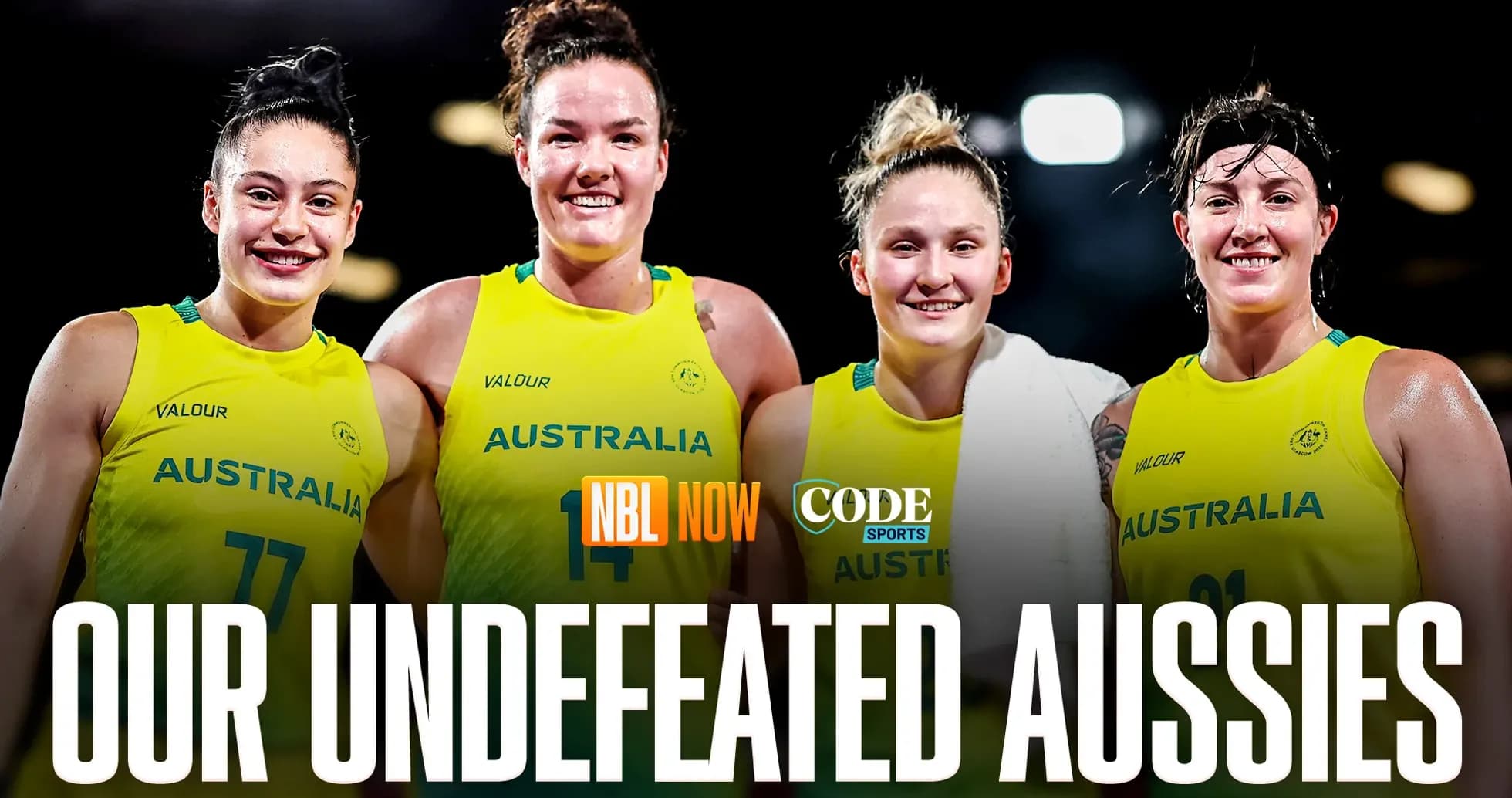 Four Australian basketball players celebrating together Four Australian basketball players celebrating together