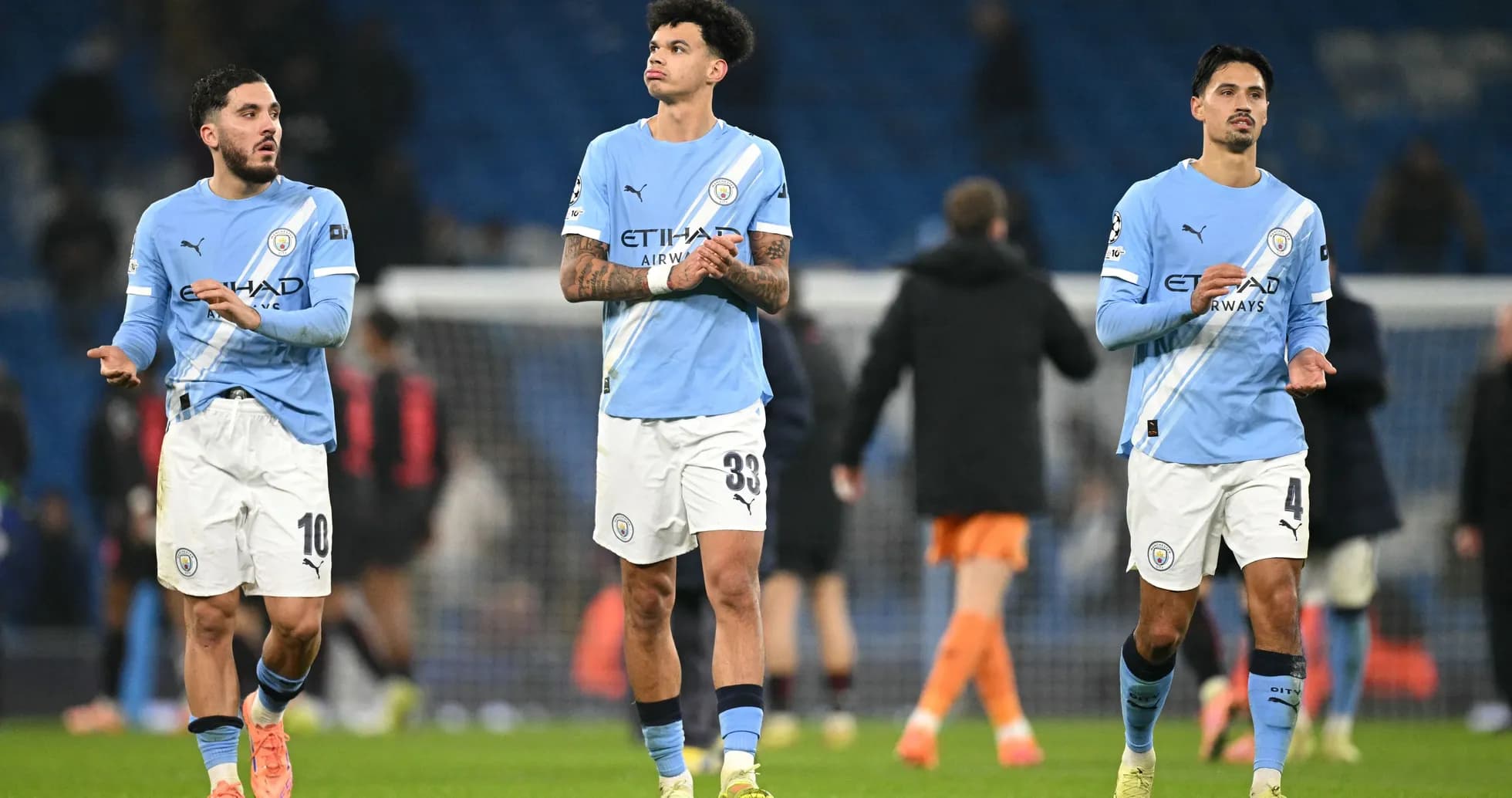 Manchester City players leaving the pitch after match Manchester City players leaving the pitch after match