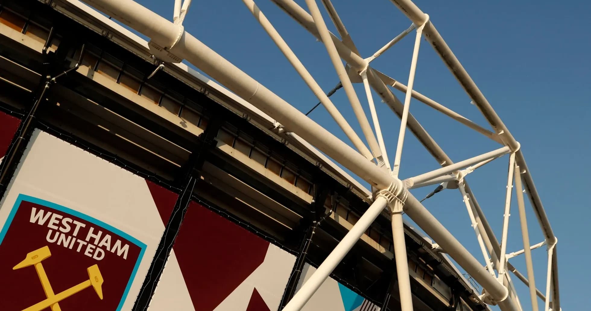 West Ham United stadium structure against blue sky West Ham United stadium structure against blue sky