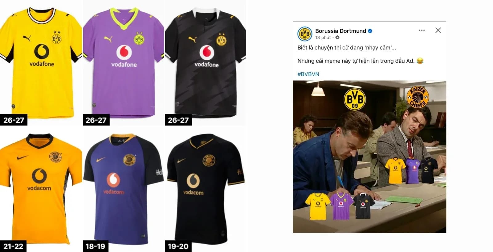 Borussia Dortmund and Kaizer Chiefs jerseys displayed Borussia Dortmund and Kaizer Chiefs jerseys displayed