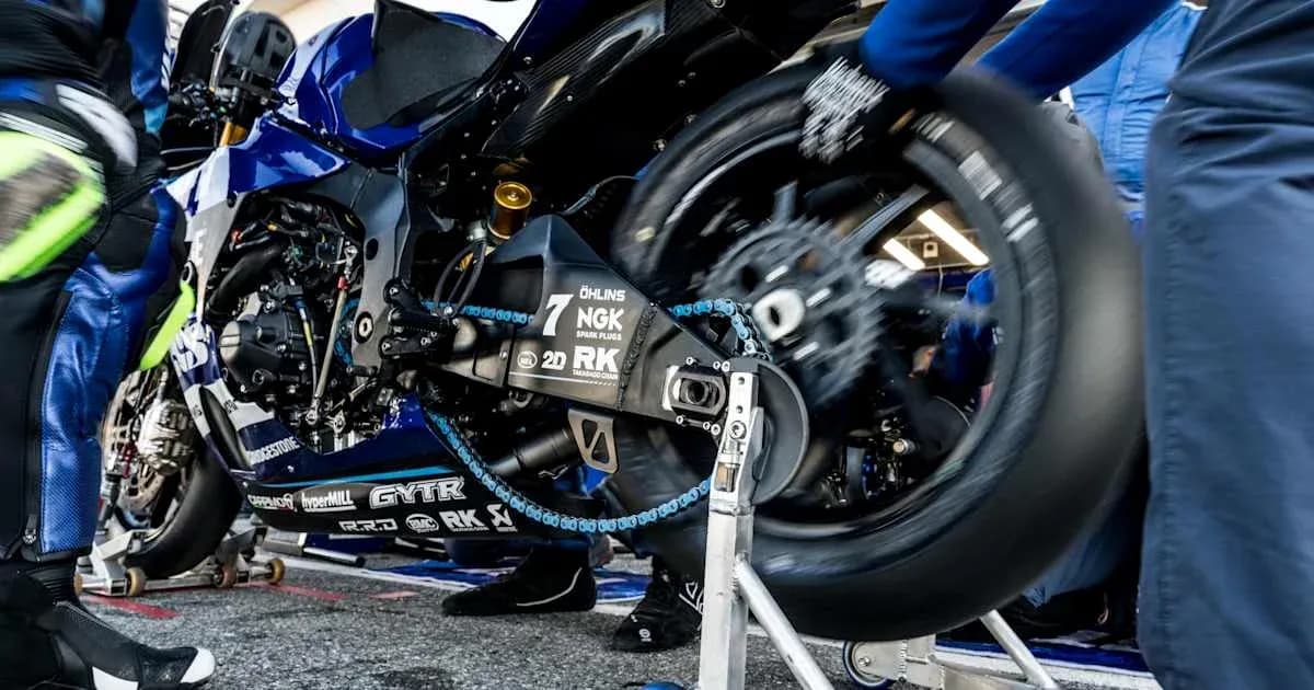 Motorcycle tire change during pit stop Motorcycle tire change during pit stop
