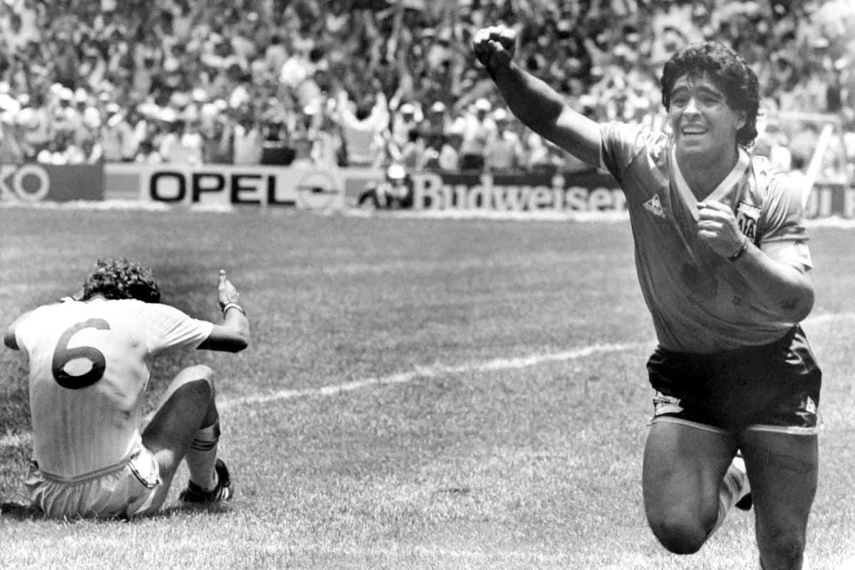 Diego Maradona celebrating a goal during match Diego Maradona celebrating a goal during match