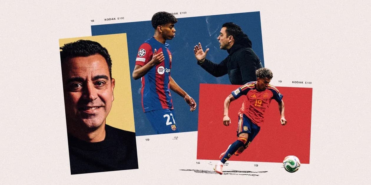 Xavi Hernández coaching and player actions in collage Xavi Hernández coaching and player actions in collage