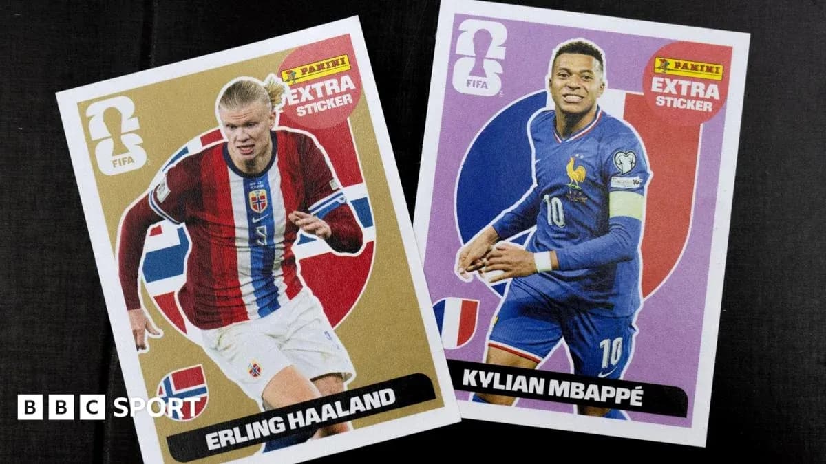 Erling Haaland and Kylian Mbappé sticker cards Erling Haaland and Kylian Mbappé sticker cards