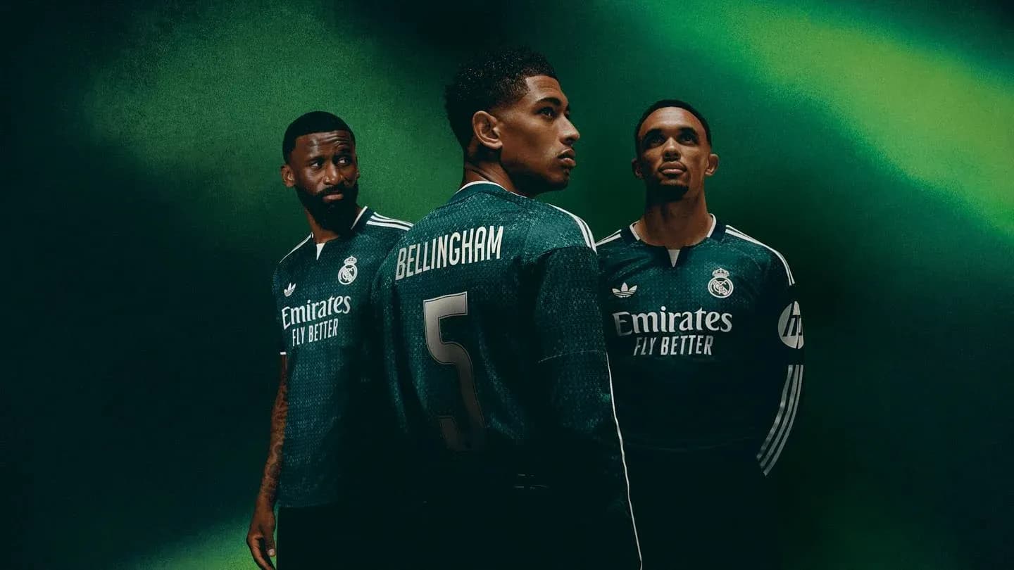 Real Madrid players posing in new green jerseys Real Madrid players posing in new green jerseys