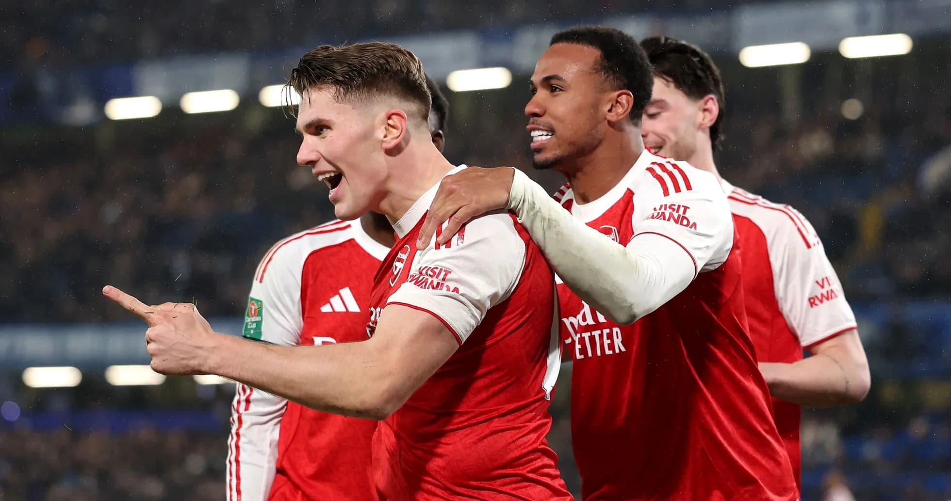 Arsenal players celebrating a goal during match Arsenal players celebrating a goal during match