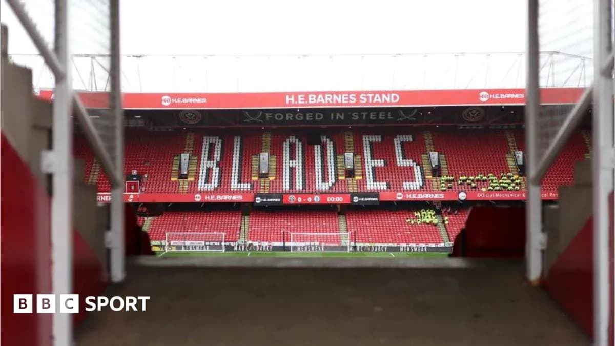 Sheffield United stadium with 'BLADES' displayed Sheffield United stadium with 'BLADES' displayed