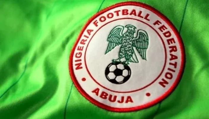 Nigeria Football Federation emblem on green fabric Nigeria Football Federation emblem on green fabric