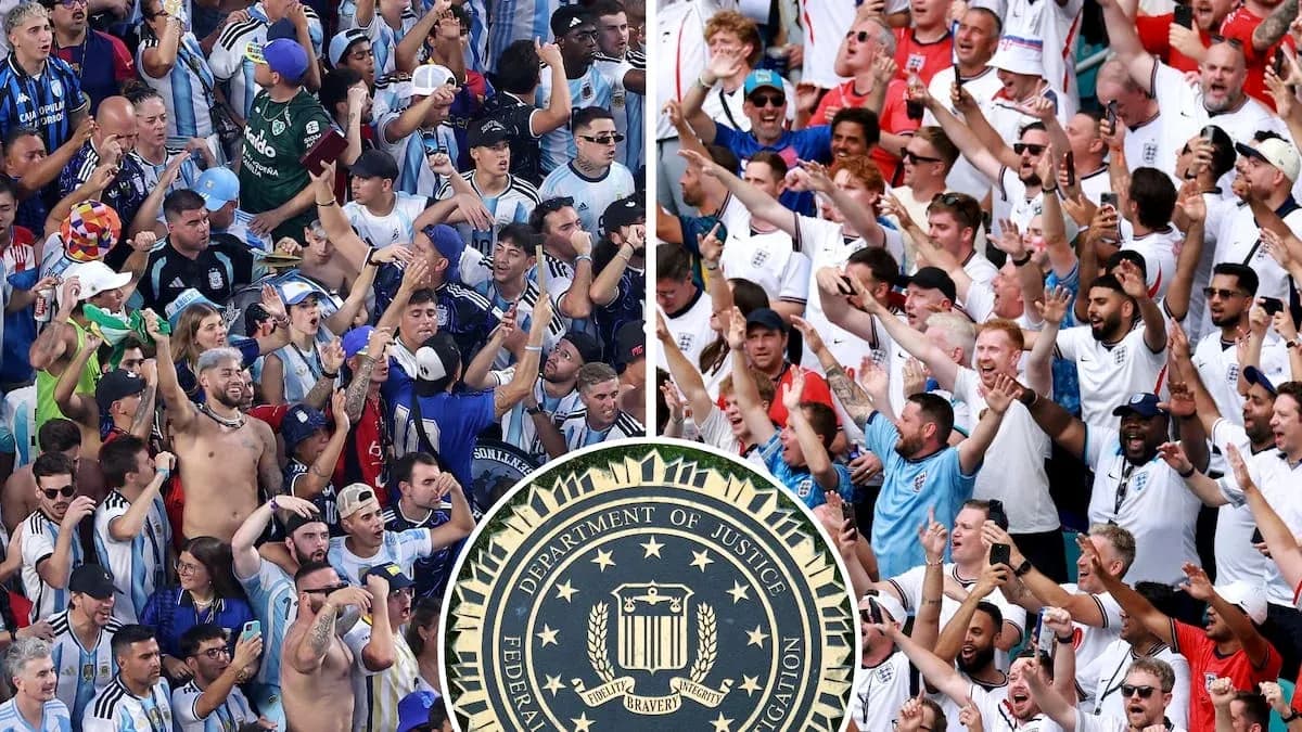 Argentina and England fans cheering during a match Argentina and England fans cheering during a match