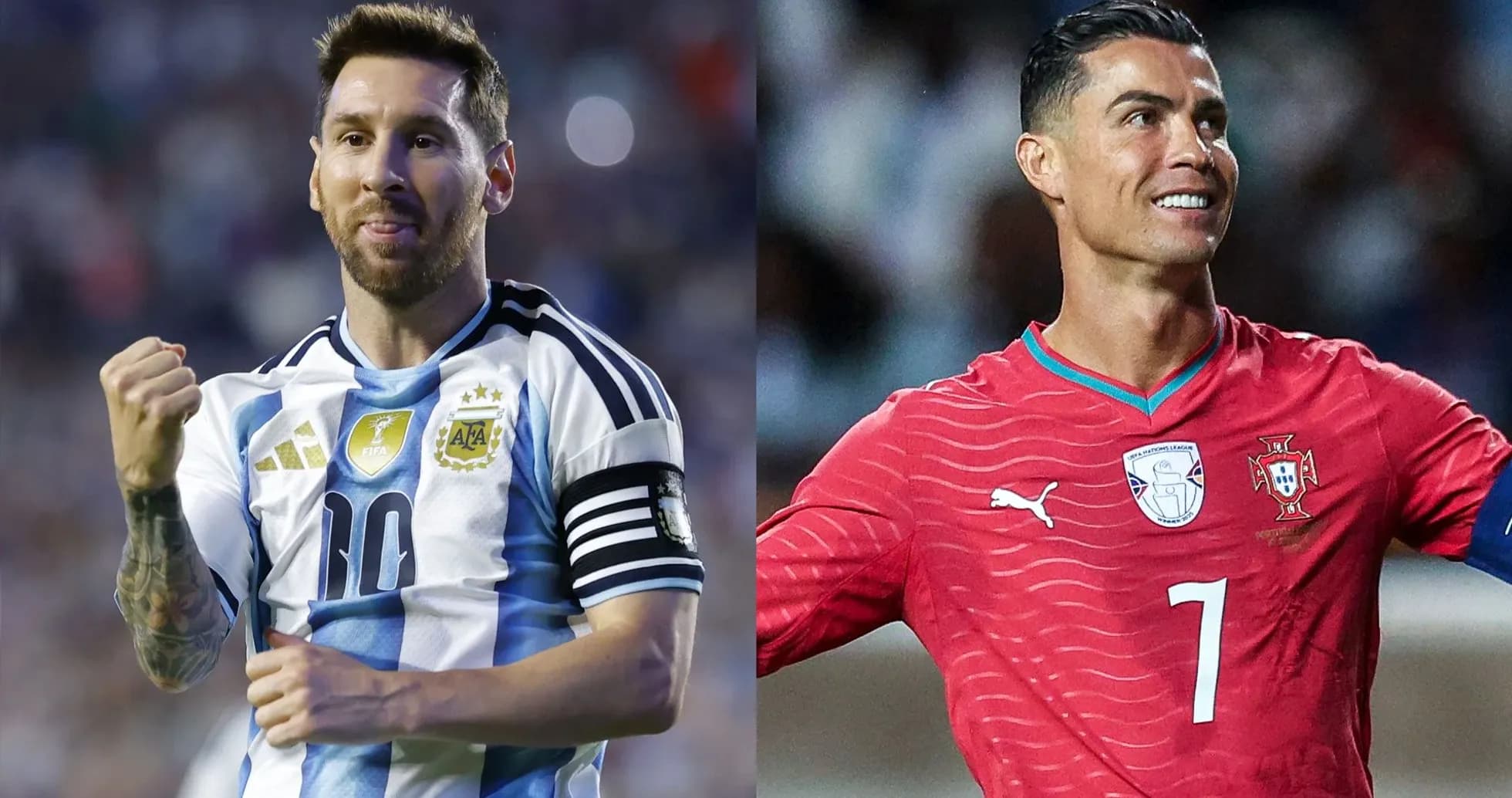 Lionel Messi and Cristiano Ronaldo posing together Lionel Messi and Cristiano Ronaldo posing together