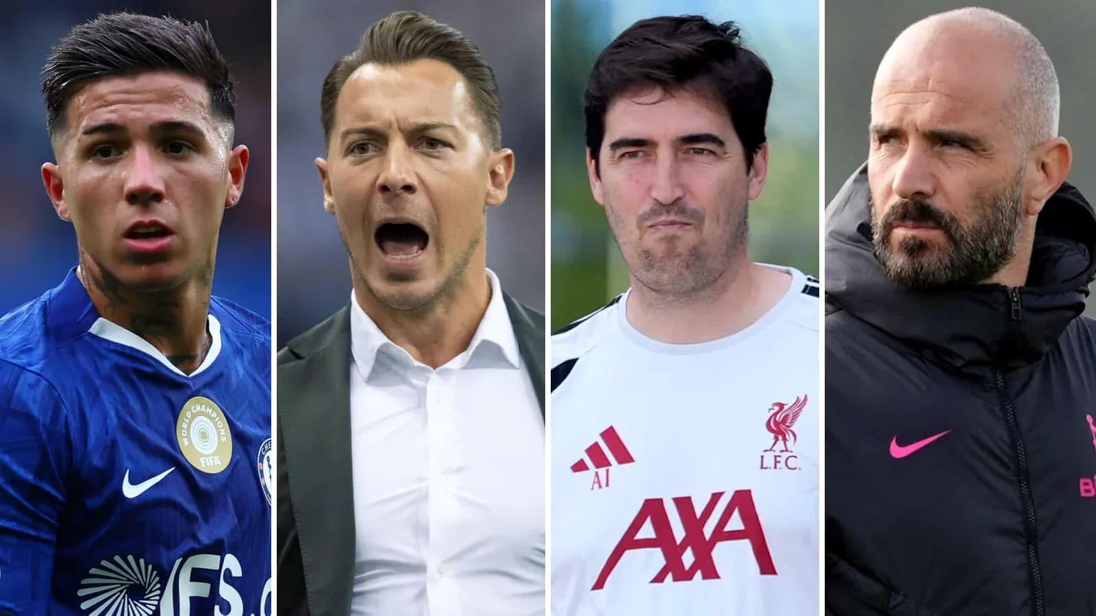 Four football personalities in various settings Four football personalities in various settings