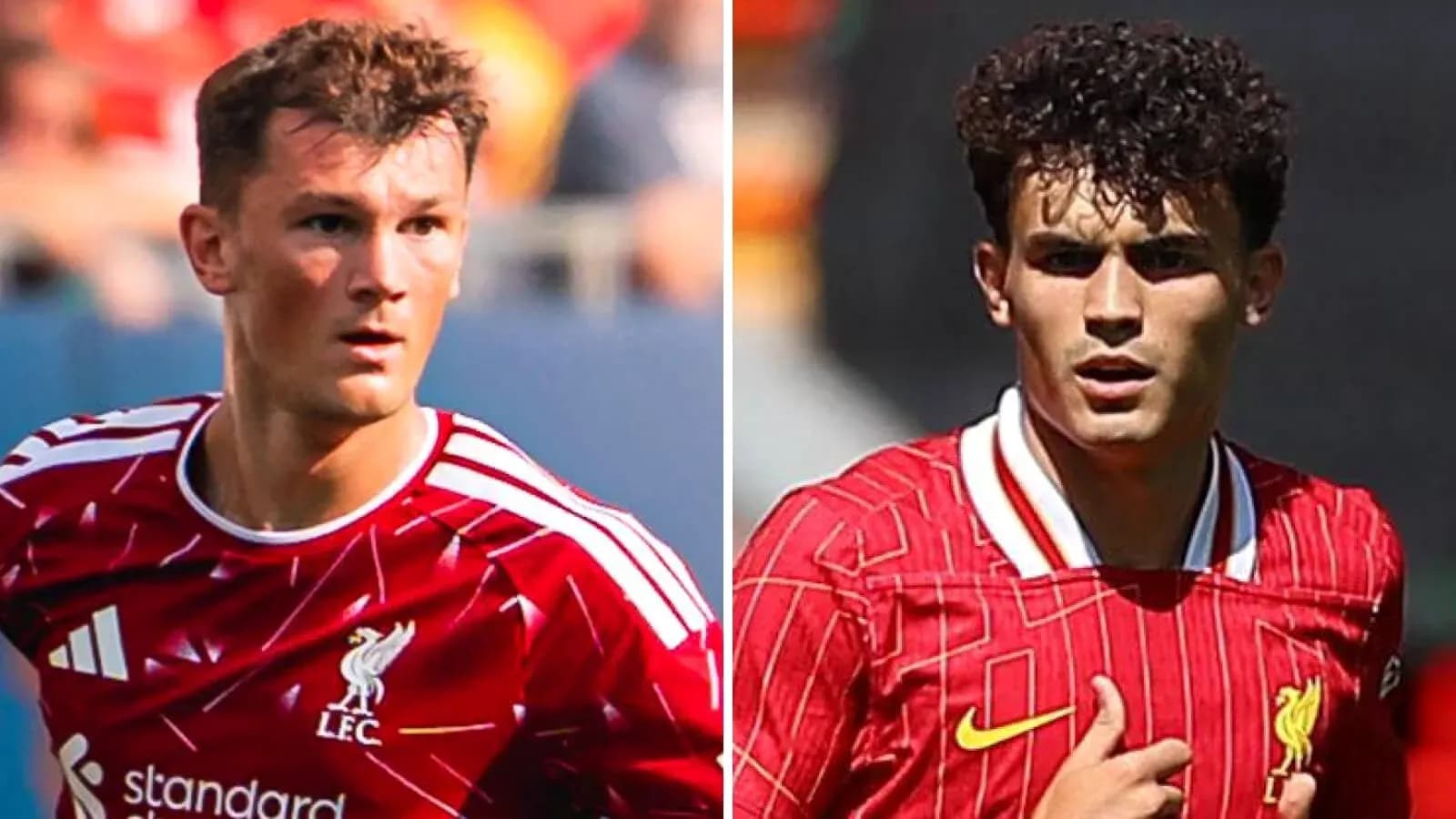 Ikkita futbolchi LFC formasida maydonda Ikkita futbolchi LFC formasida maydonda